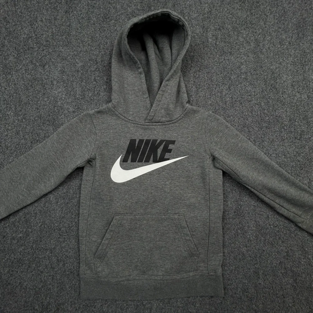 Nike Hoodie Kids‎ Size 6 Charcoal Grey Logo Pullover Fleece Sweatshirt